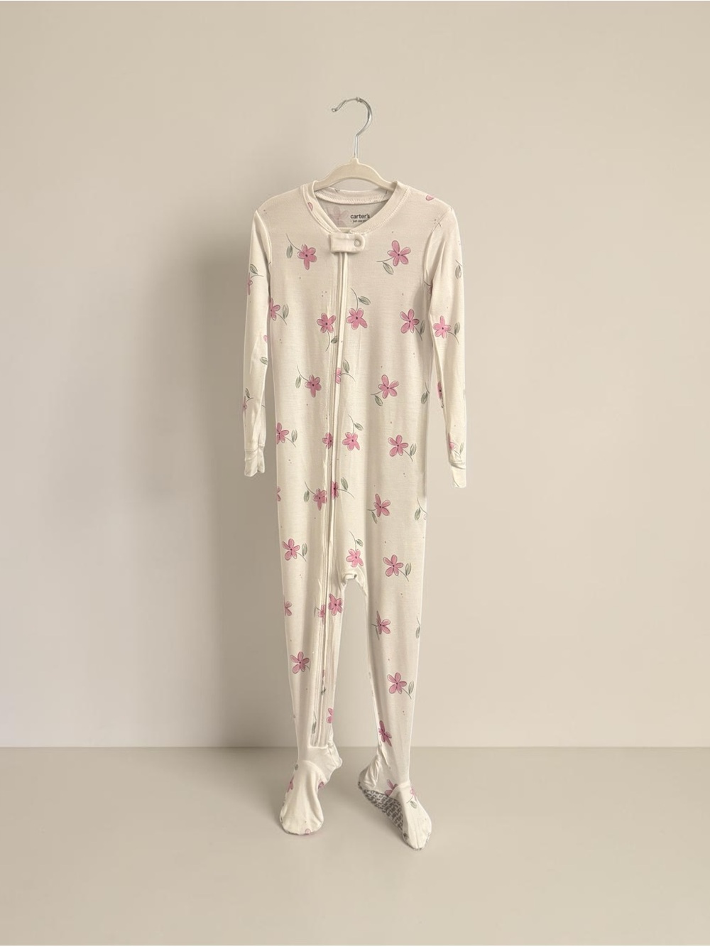 Carter's Cream Footed One-Piece with Pink Floral Print